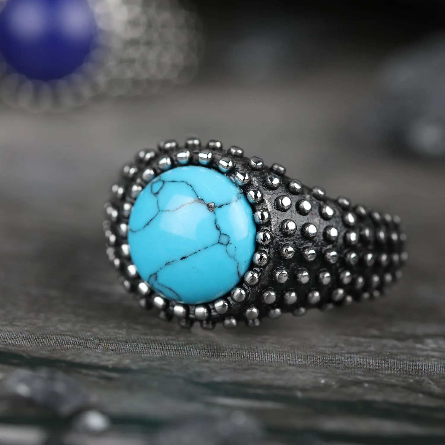 Винтажное тибетское бохо кольцо из нержавеющей стали серебряного цвета с камнем из смолы для мужчин и женщин на вечеринке с турквазами, старинное большое овальное вырезанное кольцо.