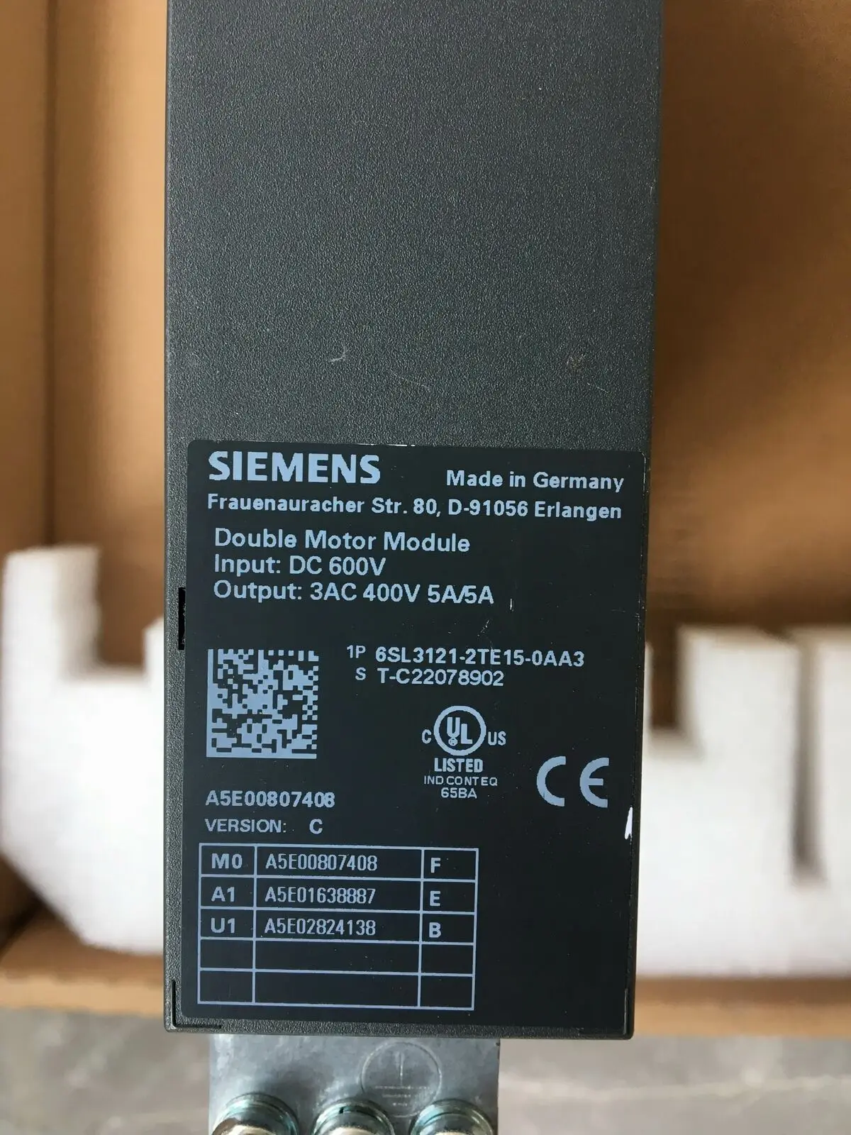 Used&Tested Ok Siemens Module 6SL3121-2TE15-0AA3   6SL3 121-2TE15-0AA3