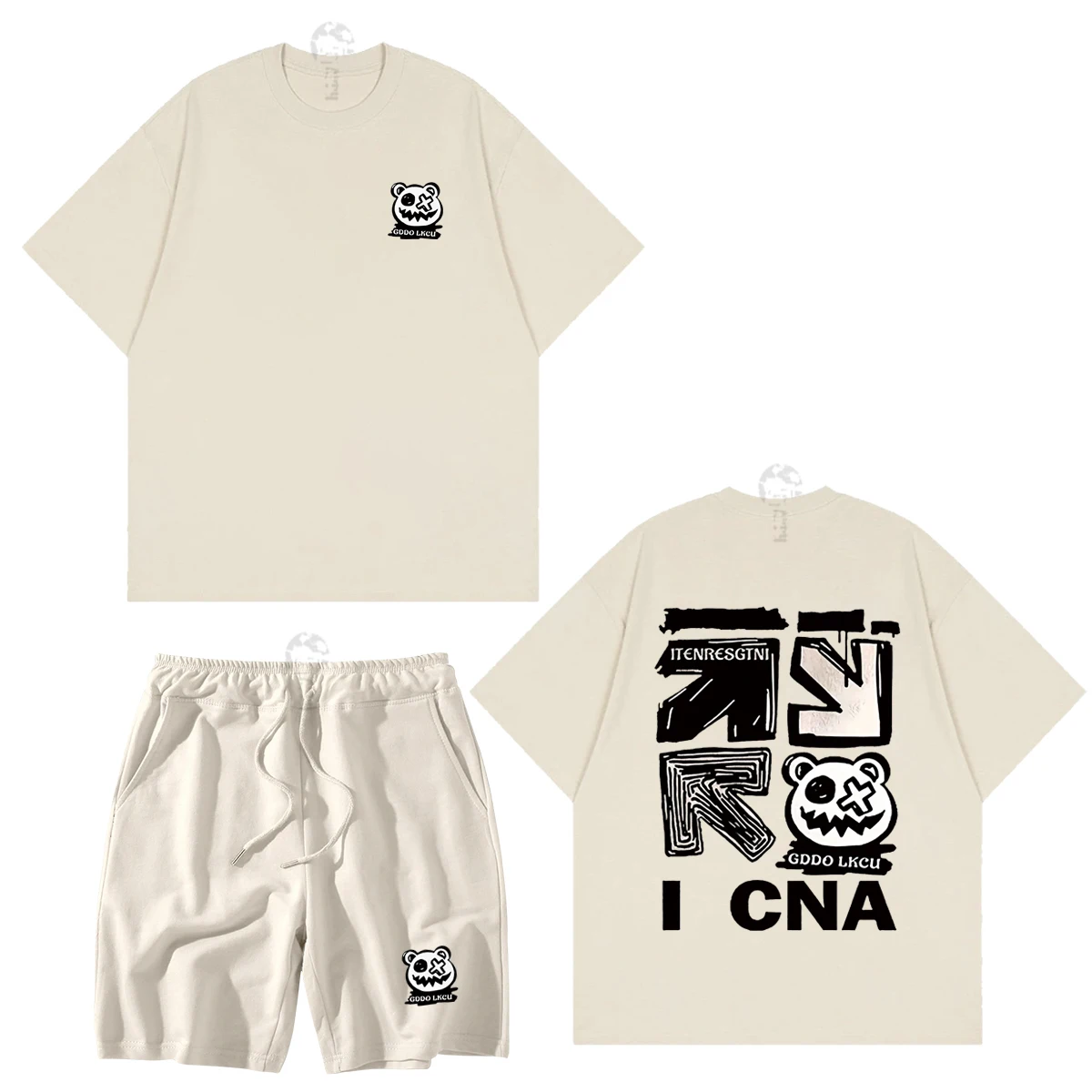 Summer Cotton Premium Men's T-shirt Shorts Sports Suit 2-piece Street Trend Pattern Printed Men Casual Sports Suit Free Shipping