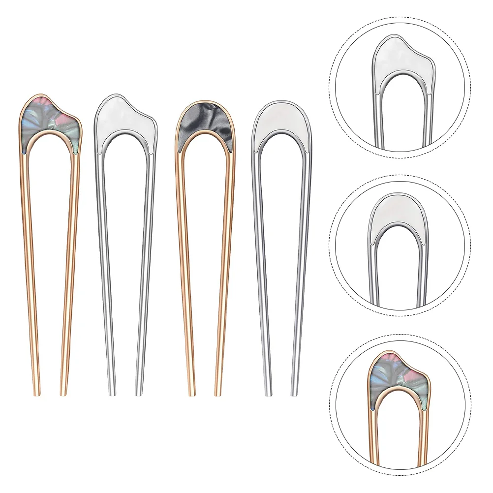 

4Pcs Shaped Hair Pin French Style Hair Clips Long Chopsticks for Hairstyle Bun Accessories