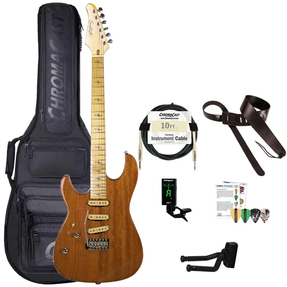 

Natural Series Left-Handed Mahogany 24-Fret Electric Guitar with Single Coil Pickups, Gig bag and ChromaCast Accessories