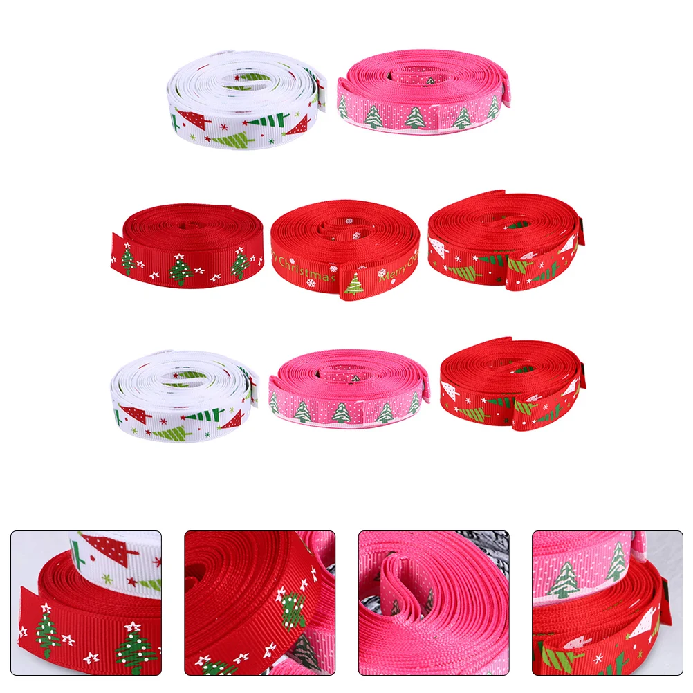 

8 Rolls Christmas Ribbon DIY Xmas Decoration Bronzing Gift Wrapping Accessory Cloth Packaging Ribands Printing