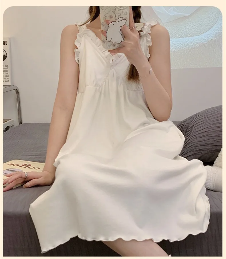 Yasuk Spring Summer Women's Casual Girl Solid Lovely Pullover Sleepwear Pajamas Set Skirt Long Nightdress Lace Sleeveless