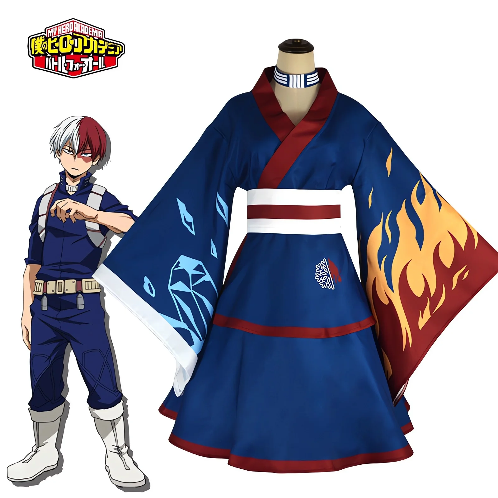 

Anime My Hero Academia Cosplay Costume Todoroki Shoto Kimono Dress Midoriya Izuku Lolita Uniform Halloween Carnival Party Suit