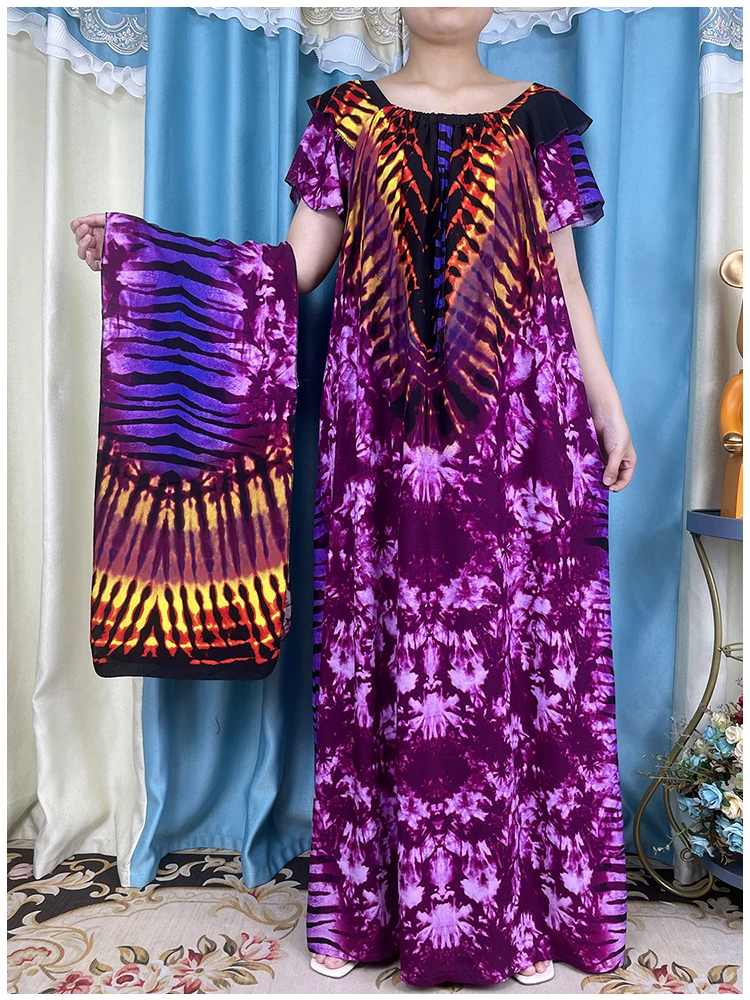 

Новинка, летнее платье в африканском стиле с коротким рукавом, окрашенное в завязку, с вырезом лодочкой, свободное цветочное макси-платье Boubou, мусульманское женское платье, африканская одежда