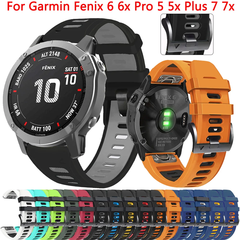 

22 26mm Wristband Silicone Band For Garmin Fenix 6X 6 Pro 7 7X 5 5X Plus 3 3HR 945 Epix Smart Watch Quick Release Strap Bracelet