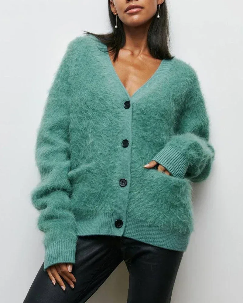 Кардиган женский с длинным рукавом и V-образным вырезом на пуговицах