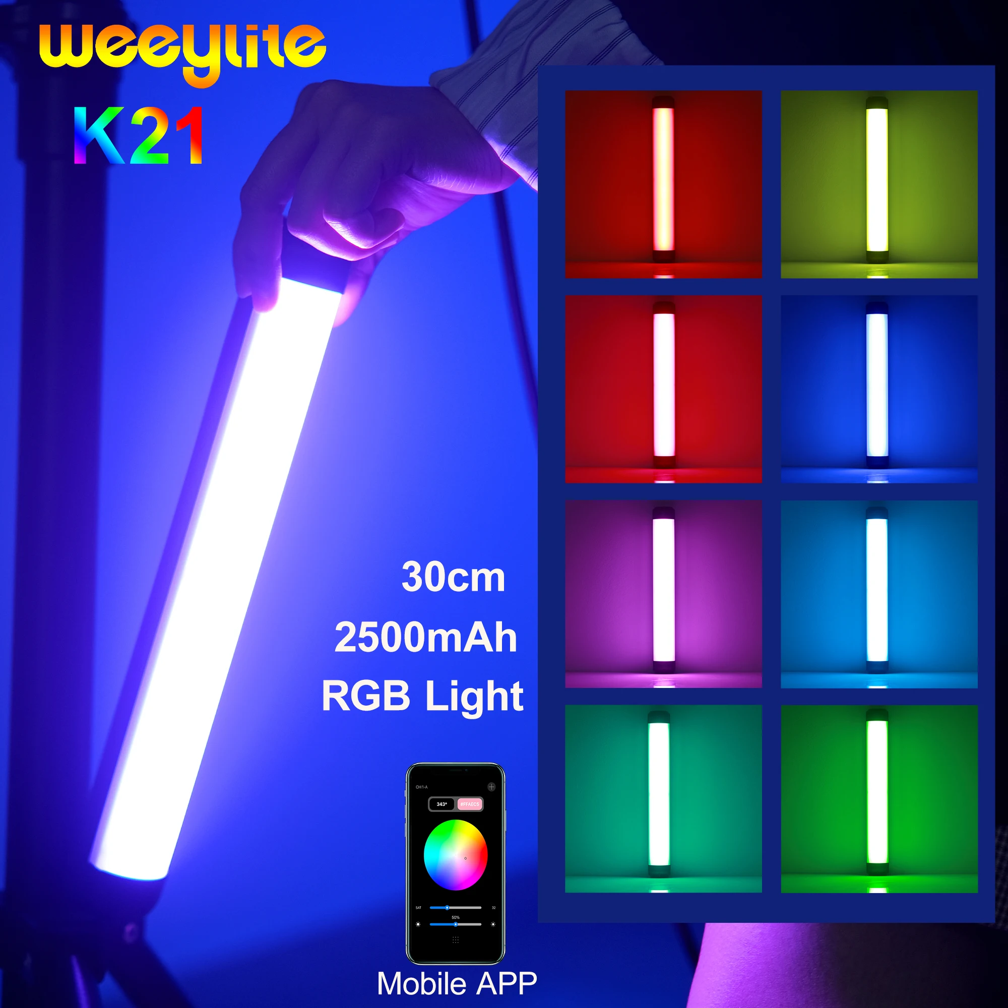

Weeylite K21 8W RGB Colorful Ice Stick LED Video Light Handheld Tube APP Control Magnetic Photography Light stick Soft light