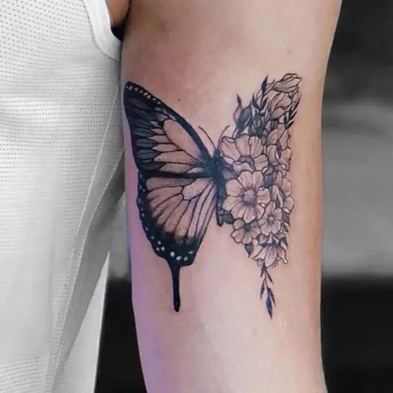 

Цветок бабочка Временная Женская тату вспышка искусственная татуировка для мужчин и женщин на руку черная наклейка