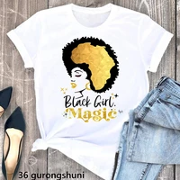 golden black girl magic graphic print tshirt women funny melanin queen dope t shirt femme white casual short sleeve t shirt