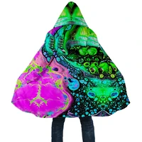 fashion winter mens psychedelic cloak tie dye art 3d print full fleece hooded coat unisex casual thick warm coat cloak
