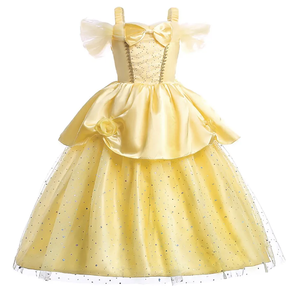 Little Girl Princess Dress Rapunzel Belle Cinderella Aurora Costume Kids Baby Birthday Party Christmas Evening Dress 2-10 Years