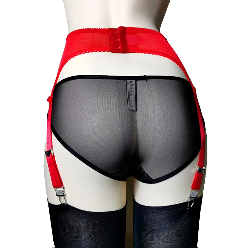 Black Sexy Mesh Garter Belt Transparent White Suspender Belt with 6 Straps Metal Clip for Men Women Stockings Lingerie