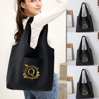 women organizer bag canvas tote bag new wreath letter printed shoulder bag reusable shopping bag casual supermarket handbags