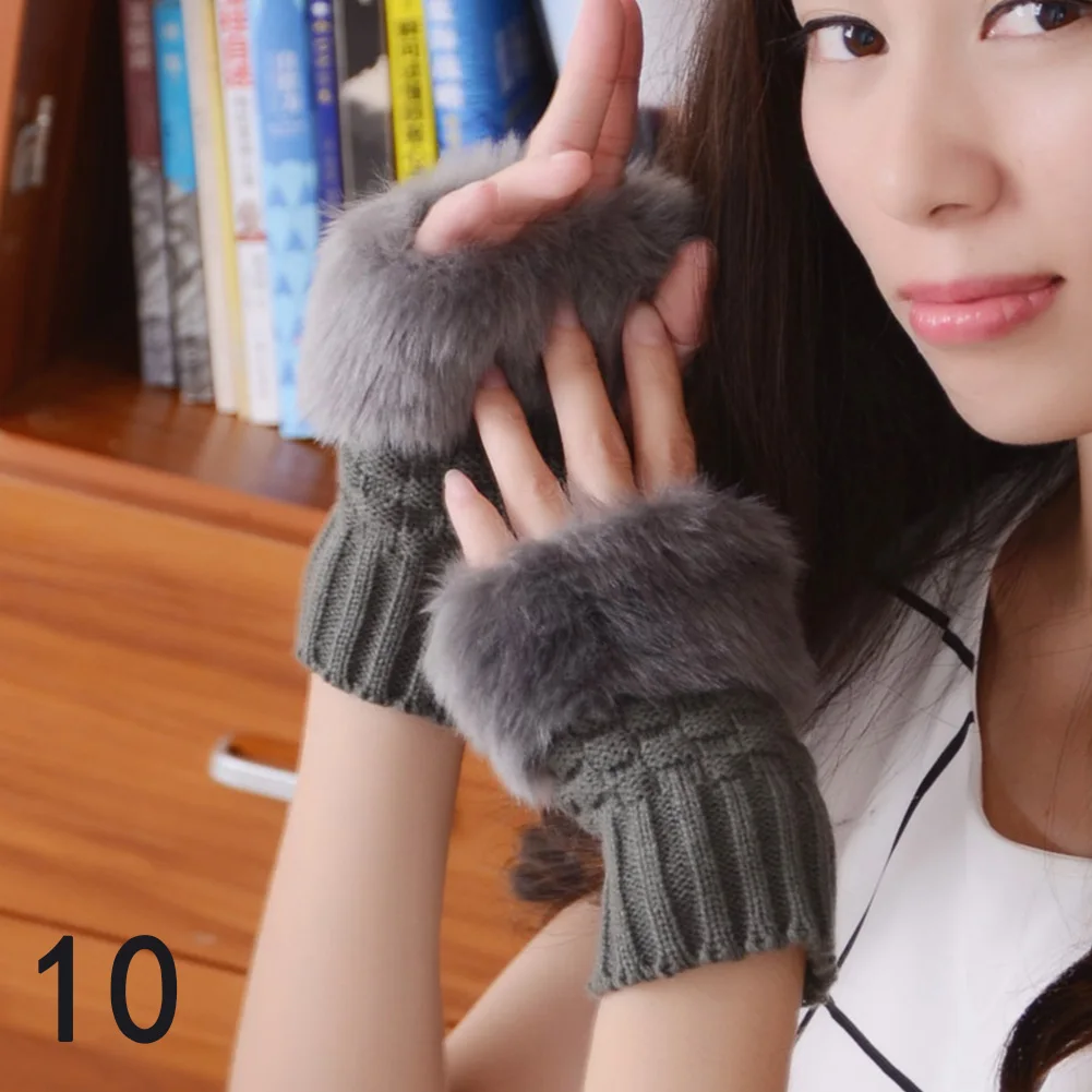 

Fashion Winter Women Gloves Plush Faux Fur Knitting Wool Keep Warm Short Mitten Fingerless Lady Girl Half Finger Gloves