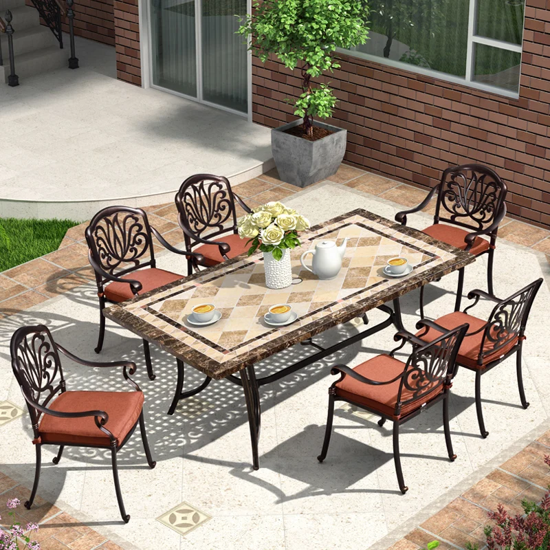 

Outdoor courtyard outdoor cast aluminum villa garden terrace long table outdoor dining table