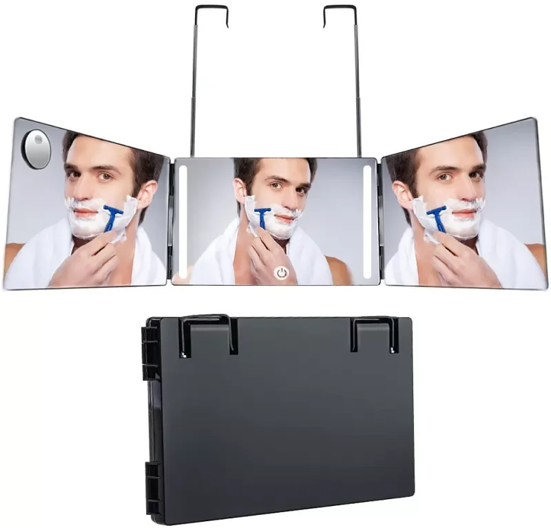 

Trifold Mirror Built-in LED Light Three-sided Mirror LED Three-sided Folding Household Hanging Three-Sided Folding Mirrors