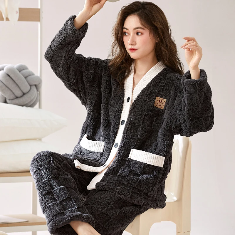 Японское кимоно зимнее фланелевое теплое ночное белье для женщин кардиган