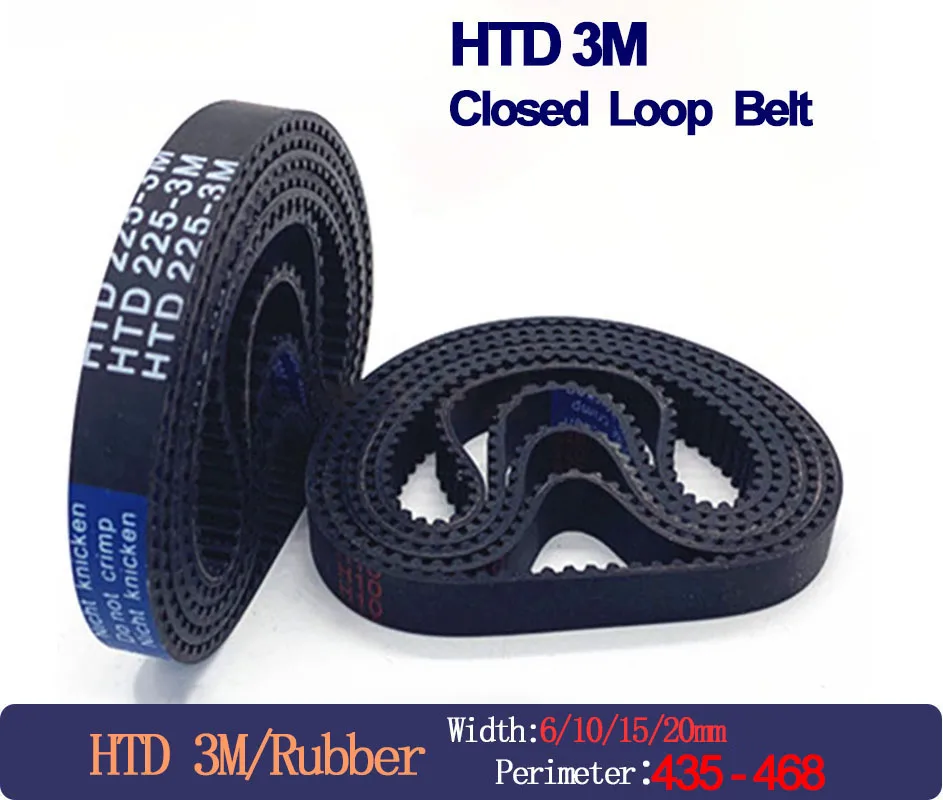 

HTD 3M Belt Width 6 10 15 20mm Length 435 438 441 444 447 450 453 456 459 462 468mm Closed-Loop Rubber HTD 3M Timing Belts