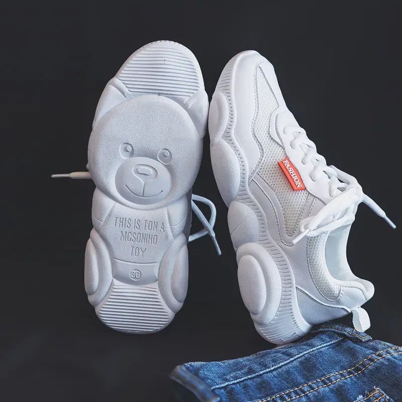 Soft Leather Dad Shoes for Women Spring and Autumn New Sports Mesh Shoes Breathable and Versatile Running Casual Shoes