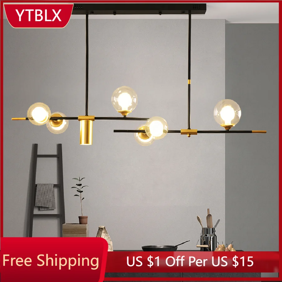 

Люстры для столовой, скандинавский прозрачный стеклянный подвесной светильник для кухонного островка, домашний декор, Черное золото, потол...