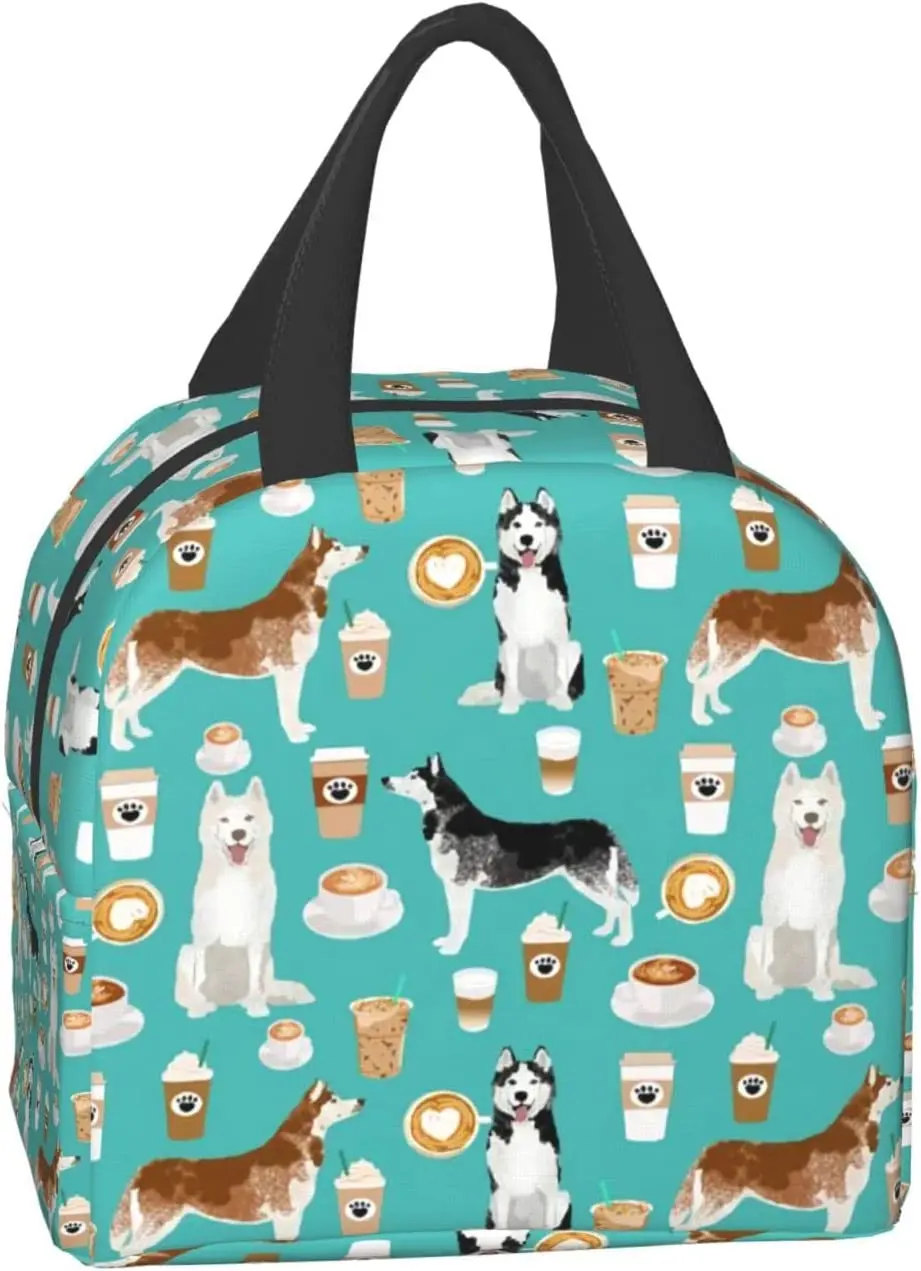 

Водонепроницаемая изолированная многоразовая сумка для еды, кофейный Ланч-бокс с сибирской собакой, Сибирским хаски, для школы и пикника