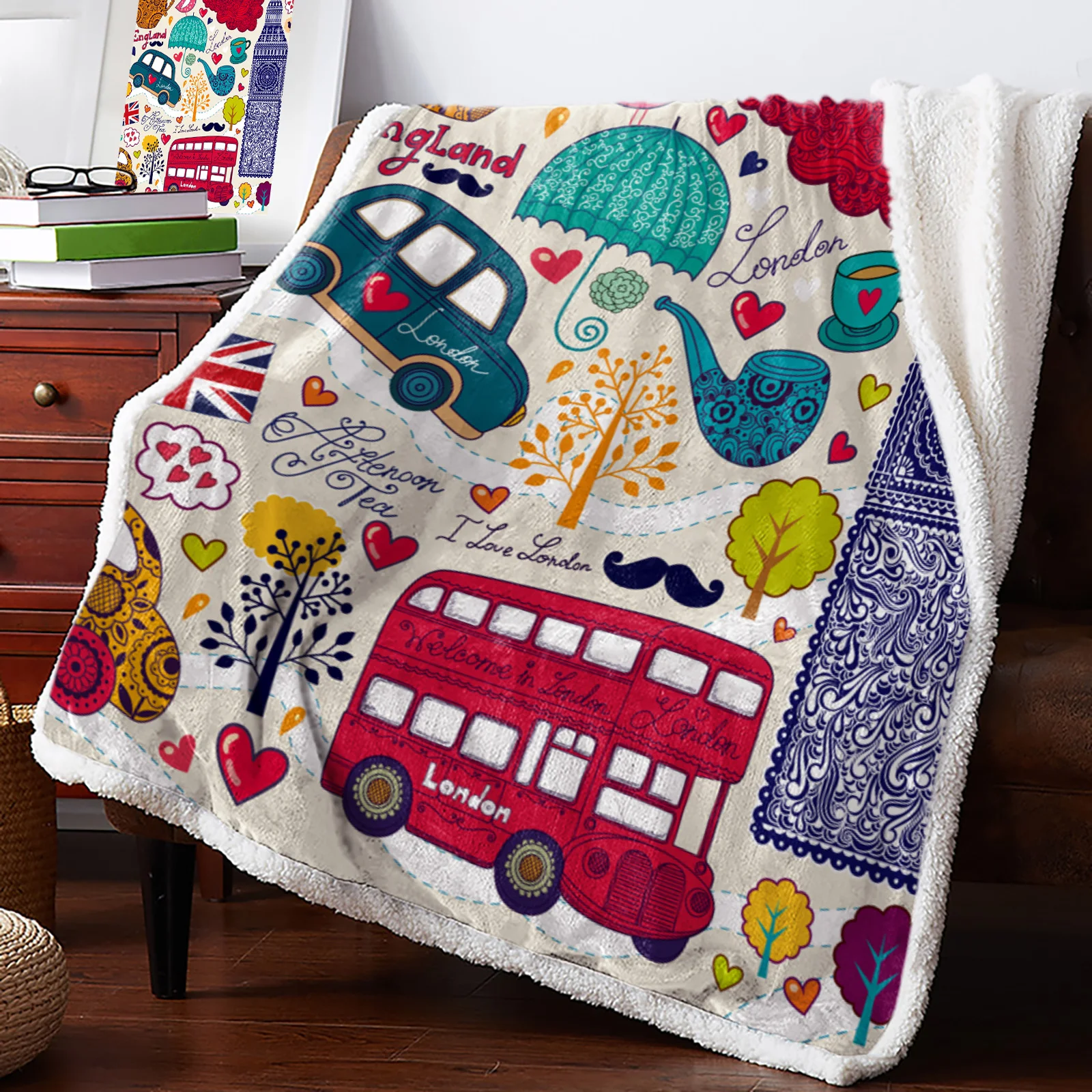 

Художественное домашнее кашемировое одеяло с изображением Лондона из мультфильма, толстое одеяло для кровати, диванное зимнее теплое одея...