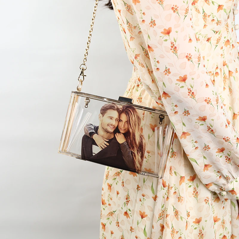 Женский прозрачный клатч на цепочке акриловый роскошный брендовый мессенджер