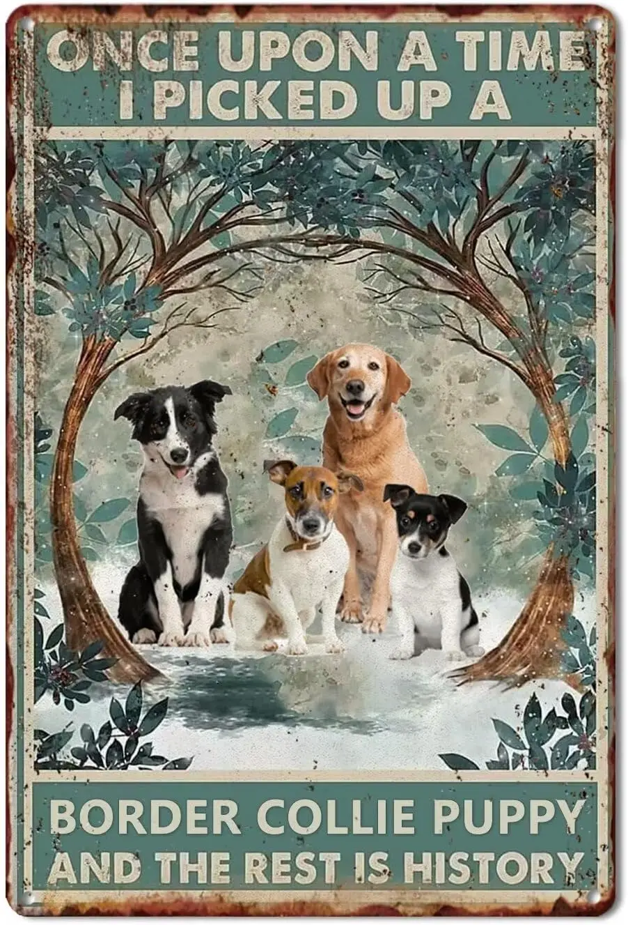 Плакаты FEBOW Metl для комнаты Wll Decor - Love Puppy 2 Sgns Vntge rt дома Home Office Decorton спальни