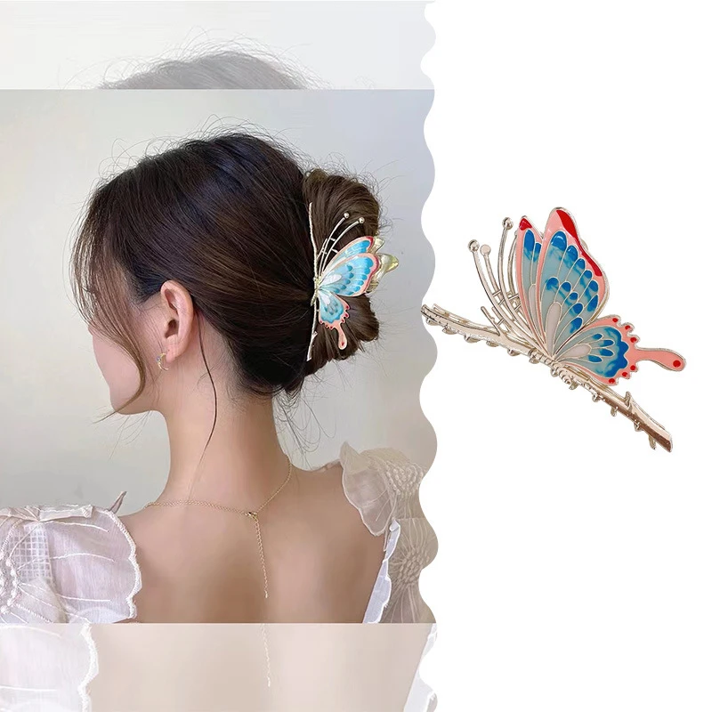 

Romantic Colorful Butterfly Hair Clip Clamp Large Metal Hair Claw Hairpin Grab Shark Women Headgear 2022 Summer Haarklem