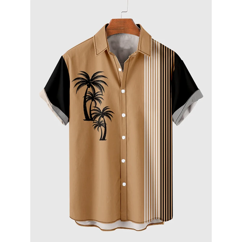 

Black & White & Brown Striped Contrast Color Casual Men‘s Holiday Breathable Short Sleeve Tee Shirt
