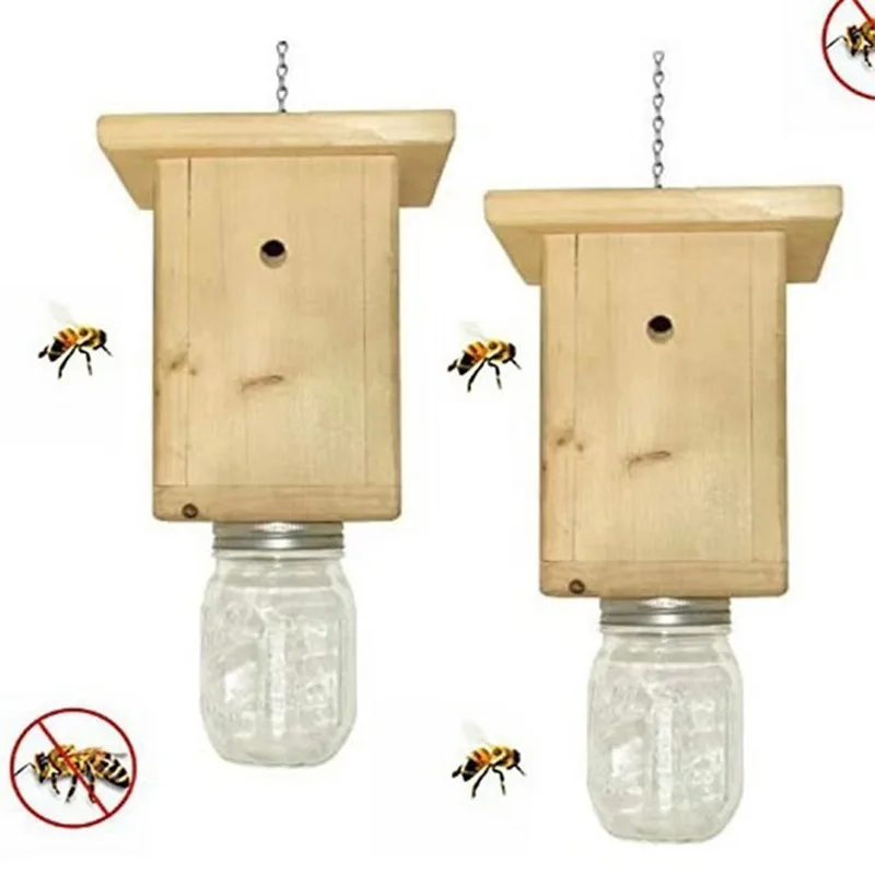 

Wooden Bee Trap Durable Wood Cabin Style Carpenter Bee Trap Waterproof Outdoor Flying Insect Fly Trap