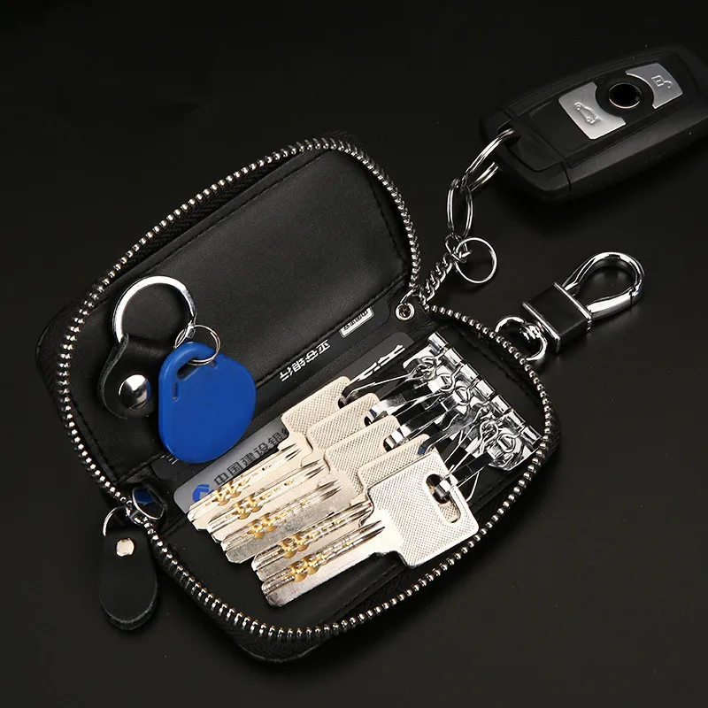 

Multifunction Keychain Men Women Key Holder Organizer Pouch Genuine Leather Zipper Keys Wallets Cards Holders Bag Cases