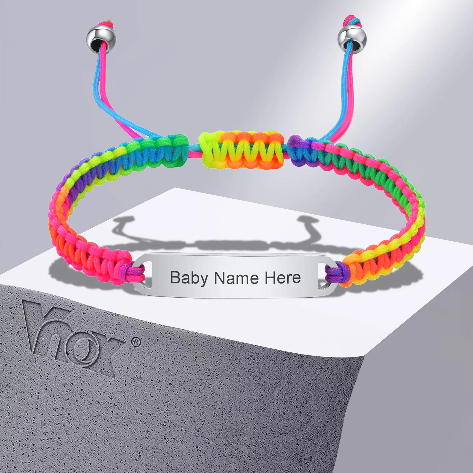 

Vnox Free Custom Baby Name Birth Date Bracelet,Handmade Braided Rope Chain Link Adjustable,Gift for Child Boys Girls