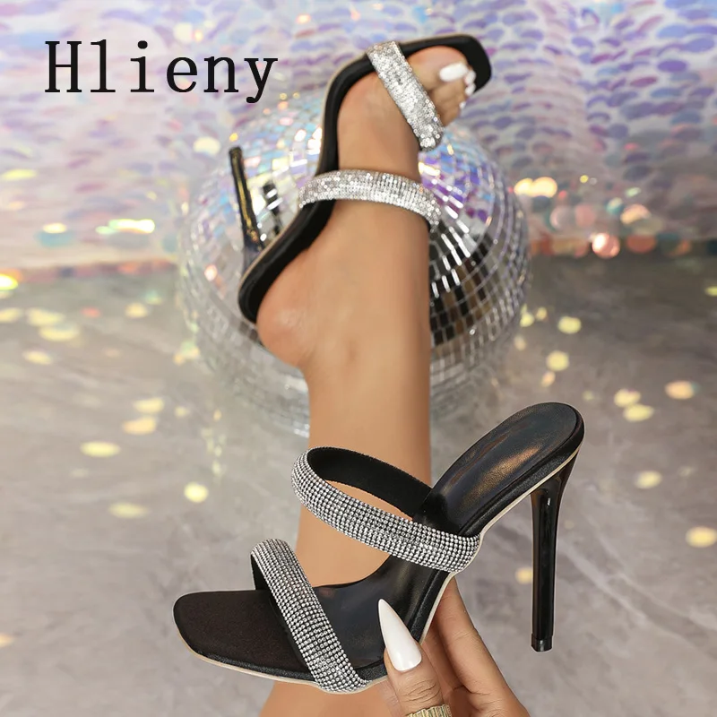 Hlieny/2020 летние новые модные женские тапочки с кристаллами на высоком каблуке