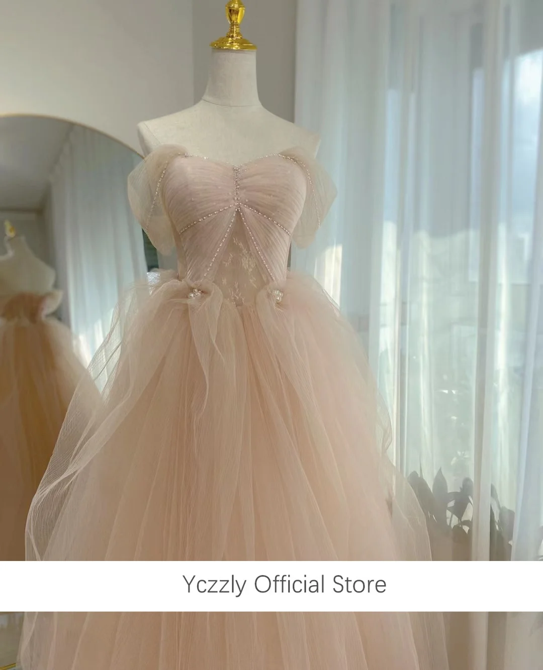 

Дешевое вечернее платье, Простое розовое Пышное кружевное свадебное платье с открытыми плечами и жемчугом, платья для вечеринки YE18