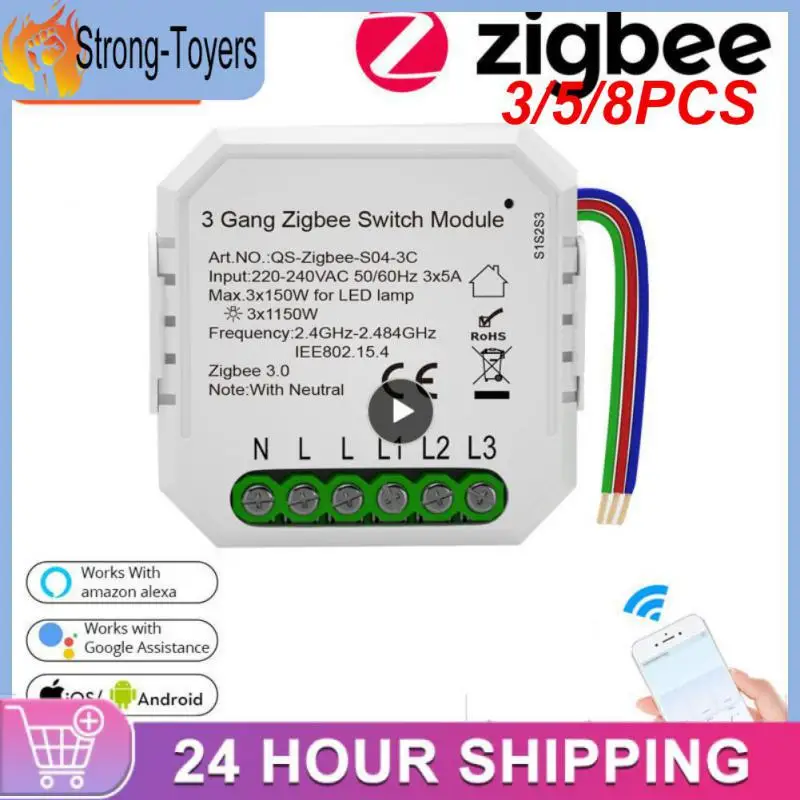 

3/5/8PCS Portable Tuya Zigbee Smart Switch 3 Gang Voice Control Smart Switch App Control Timers