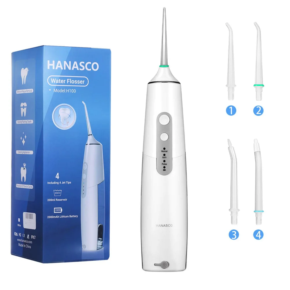 

Water Flosser Teeth Cleaner, IPX7 Waterproof Dental Oral Irrigator for Braces & Bridges Care, 3 Modes with 4 Jet Tips