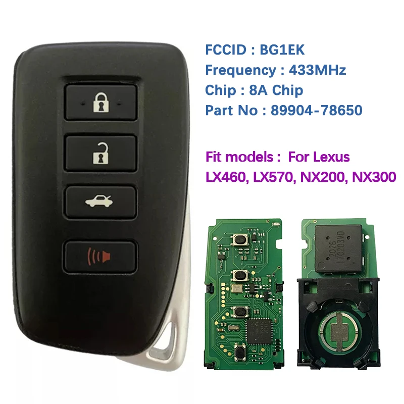 

CN052002 Послепродажный 4-кнопочный смарт-ключ BG1EK P1 A8 DST-AES чип 433 МГц FCCID 89904-78650 для Lexus LX460 LX570 NX200 NX300