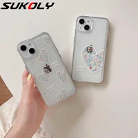 for iphone 13 pro max 12 11 pro xs max xr 7 8 plus shockproof cute heart graffiti silicone case plating button transparent cover