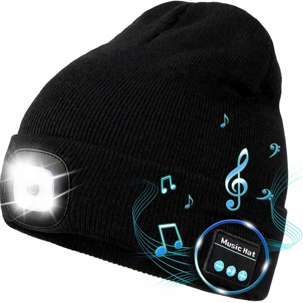 

1pc Wireless Bluetooth Handfree Earphone Music With Mic Sport Hat Winter Knitted Beanie LED Light Luminous Outdoor Headphone Hat