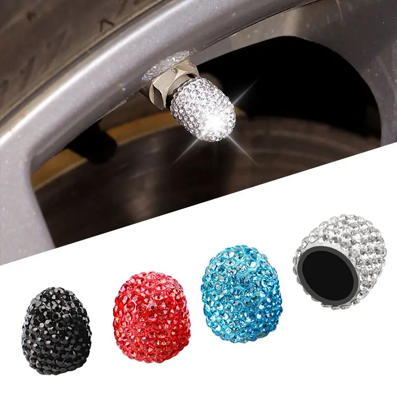 

4pcs/lot Rhinestone Car Tire Valve Caps Diamond Shining Dust-proof Wheel Valve Cover Car Charms Decor Car Accessories