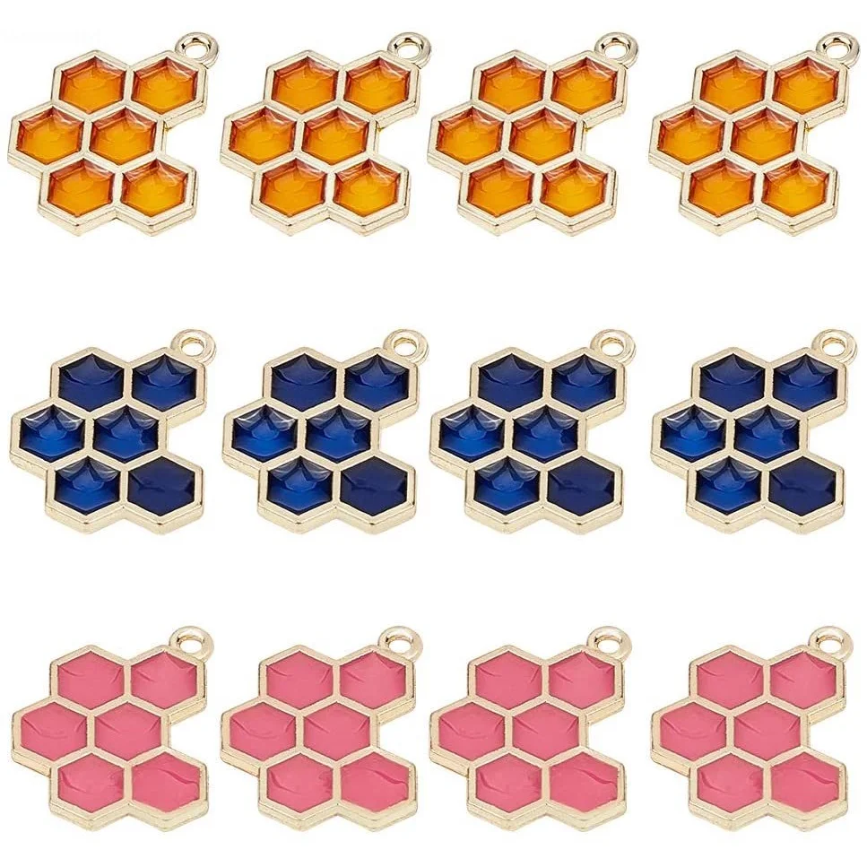 

24pcs 3 Colors Enamel Honeycomb Charms Pendants for Bracelet Necklace Earring DIY Crafts Jewelry Making