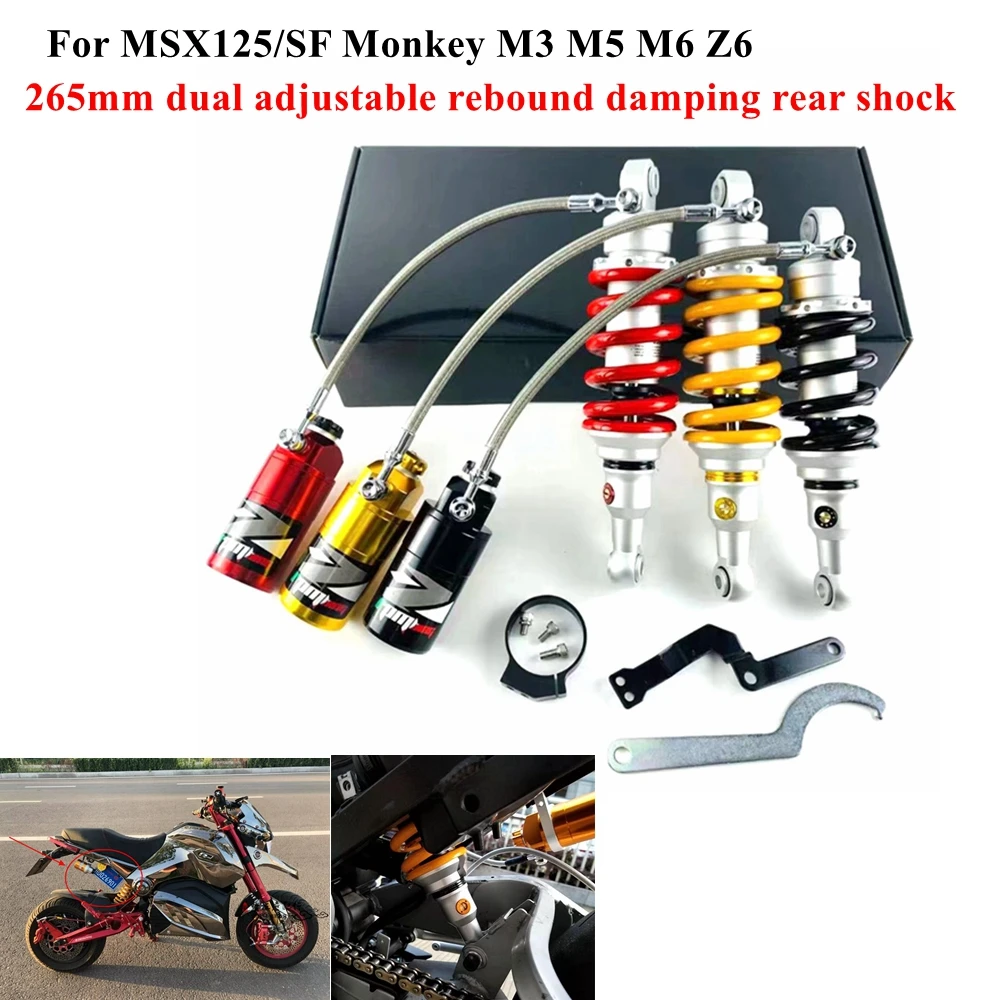 

Центровые задние амортизаторы для мотоциклов Honda MSX125/SF Monkey M3 M5 M6 Z6, 10,43 дюйма, 265 мм, двойная регулировка, модификация