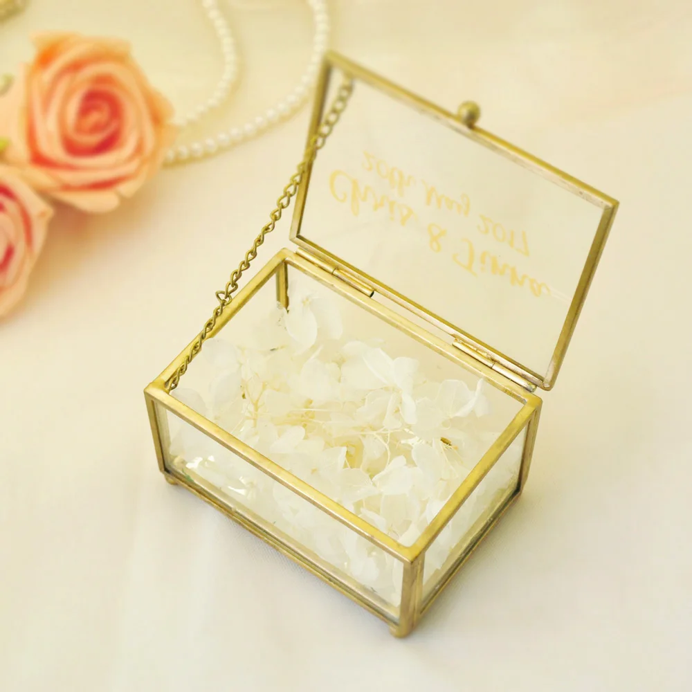 Personalized Wedding Ring Box Engraved Glass Jewelry BoxCustom Geometric Ring Box Engagement Ring Holder Wedding Decorations