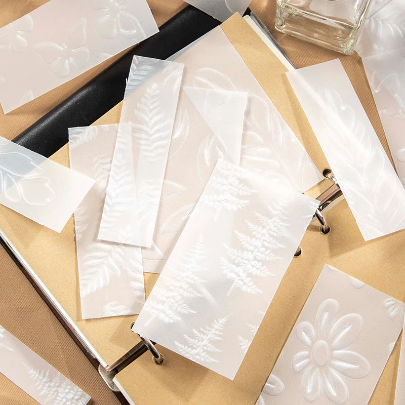 

20 sheetsMaterial package simple fashion exquisite texture white retro bumpy sense embossed plant flowers DIY handbook 4 models