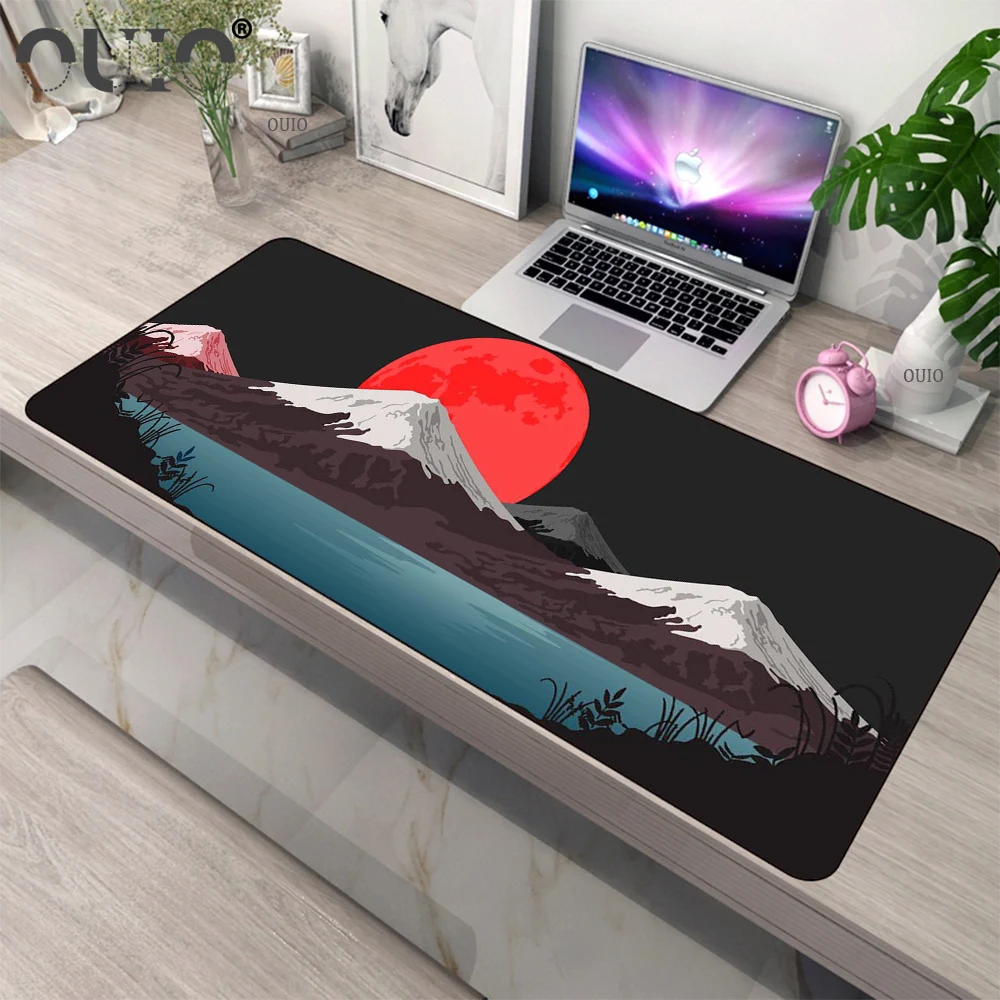

OUIO Flower Pad Large Black Gaming Mouse Pad Japanese Cherry Blossom Mouse Pad Gamer 400X900 Rubber Keyboard Pad Desk Mat Carpet