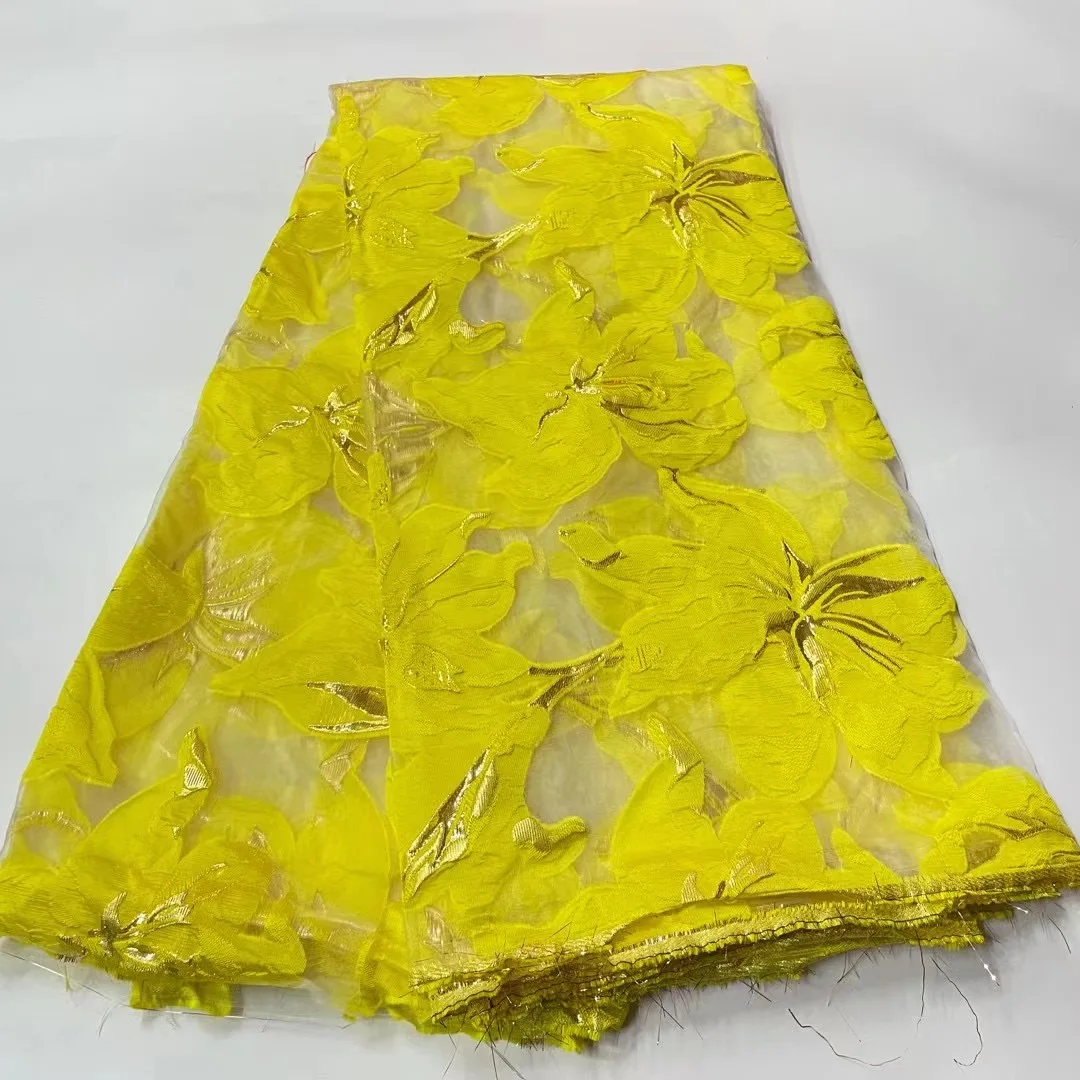 

High Quality 5 Yards African Jacquard Lace Tulle Fabric French Brocade Organza Fabric Nigeria For Bridal Party Evening Dress Sew