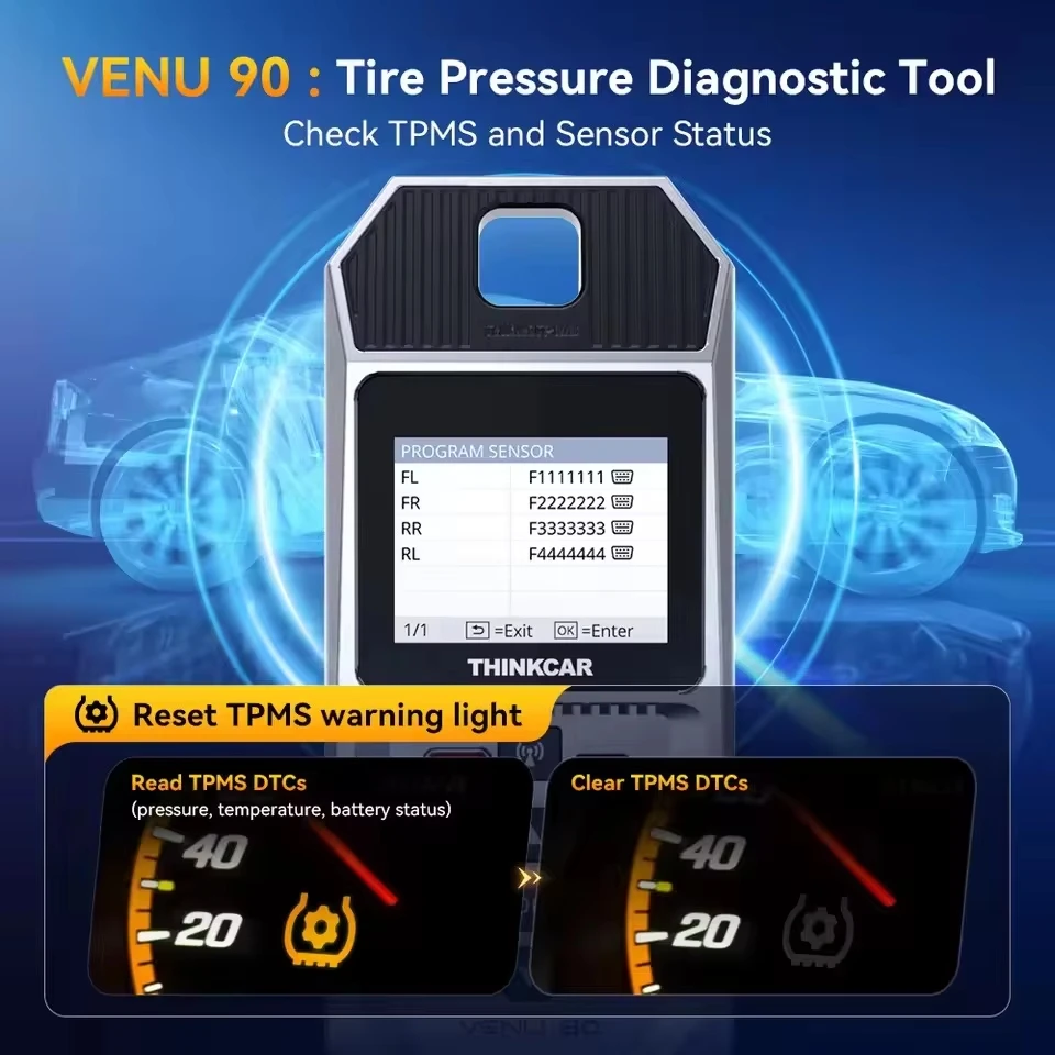 Фото Датчик Thinkcar VENU 90 315МГц/433МГц для записи ID-кодов и чтения данных о давлении в шинах, монитор давления в шинах, охватывающий более 98% автомобилей №5