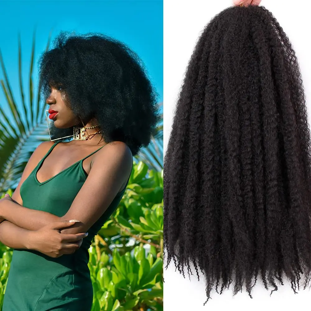 

WonderLady Crochet Braids Afro Kinky Marley Synthetic Braiding Hair Extensions 18inch Ombre Color Natural Black #1B Blonde 100g